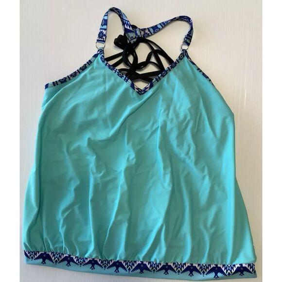 Women's Tankini Swim Bathing Suit Top Size XL  Aqua Blue Aztec - Picture 2 of 7